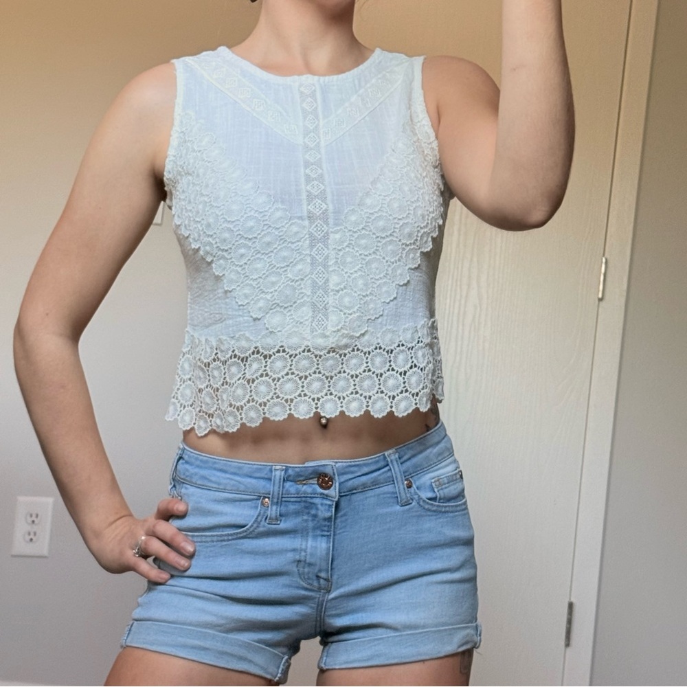 Cute Cream Woven Lace Boho Crop Top Bow Back